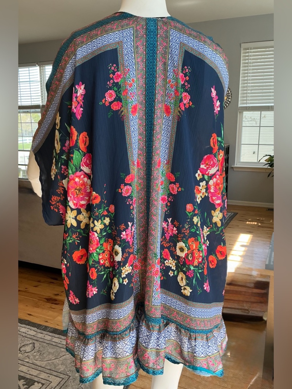 Umgee Fairy Draped Ruffle Trim Kimono Wrap Floral Hippie Relaxed Size M/L - Picture 3 of 13